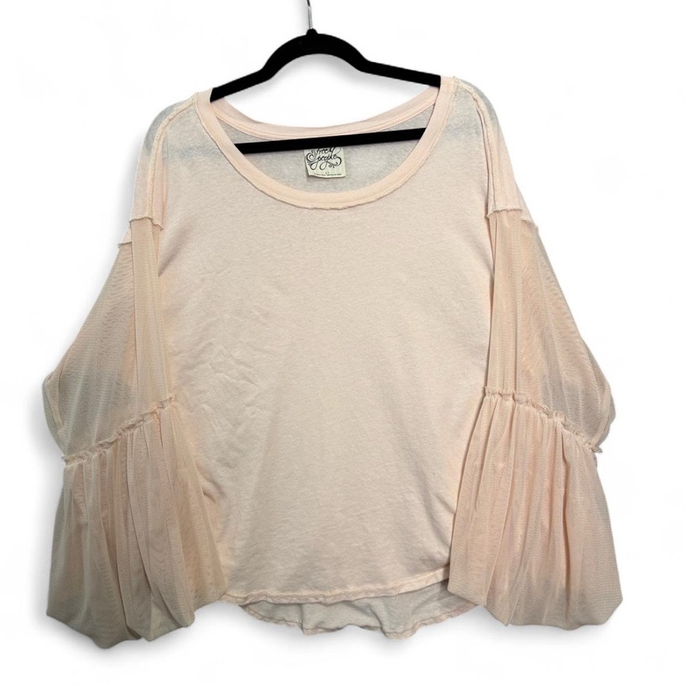 Free People Pink Flowy Sheer Sleeve Top‎ Sz S Boho Cottagecore Fairy Romantic